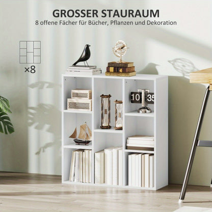 Boekenkast – Boekenrek – Opbergkast – Vakkenkast – Witte 8-laags Open Kast – Compact 74x24x80 cm – Draagkracht 64 kg