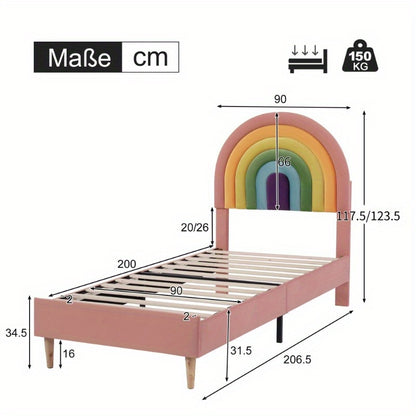 Roze Fluwelen Bed – Eenpersoonsbed – Stijlvol Bed – Slaapbank – Twijfelaarbed – Verstelbare Rugleuning – Lattenbodem – 90x200 cm – Houten Ondersteuning