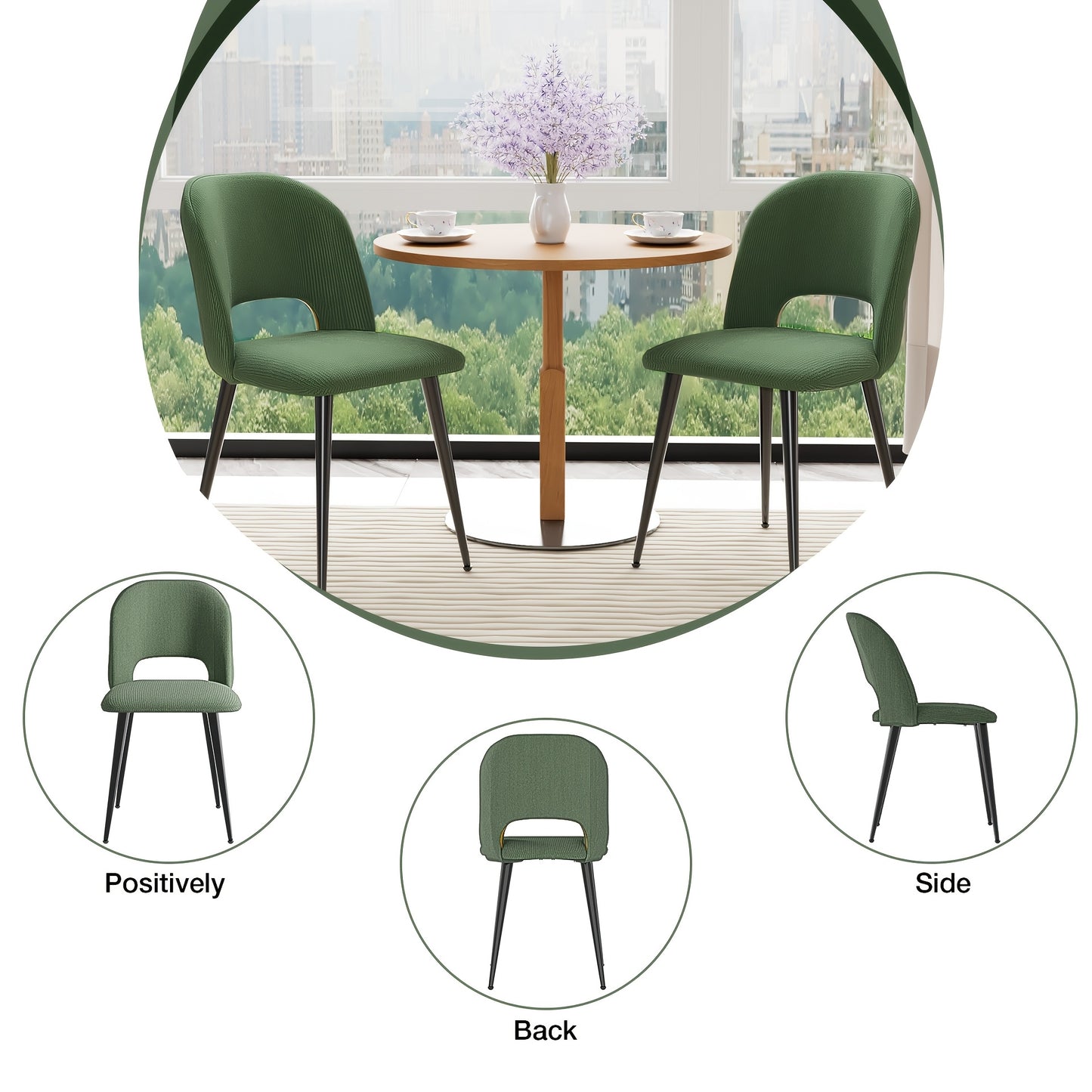 Eetkamerstoelen – Keukenstoelen – Eettafelstoelen – Stoelen – Kuipstoelen – Gestreepte Katoenen Bekleding – Stevige Metalen Poten – Set Van 4 – Groen