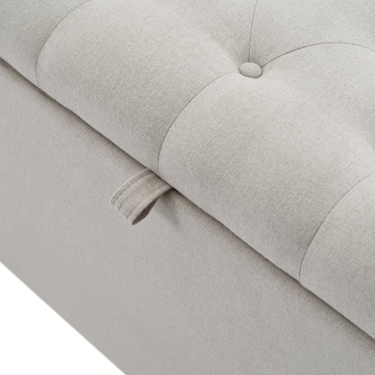 Opbergbank – Opbergbank – Zitbank – Opbergmeubel – Linnen Bank – Soft Cushion Bench – Lichtgrijs Linnen – Metalen Scharnieren – 141x41,5x47 cm – Multifunctioneel Compact