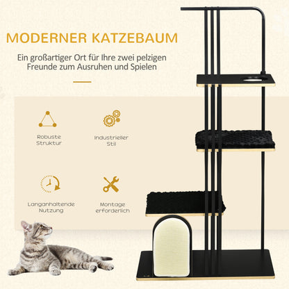 Krabpaal – Krabmeubel – Kattenpaal – Kattenmeubel – Industrieel Design – Stalen Frame – 3 Platforms – 2 Wasbare Kussens