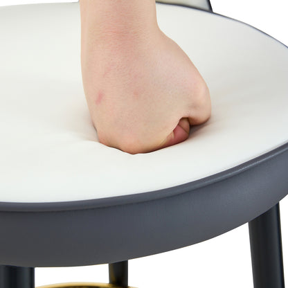 360° Draaibare Barkruk – Moderne Wit & Donkergrijs Twee-Tonen PU Kruk met Zachte Gewatteerde Zitting en Rugleuning, Eenvoudig te Monteren, Perfect voor Keuken, Eetkamer of Terras