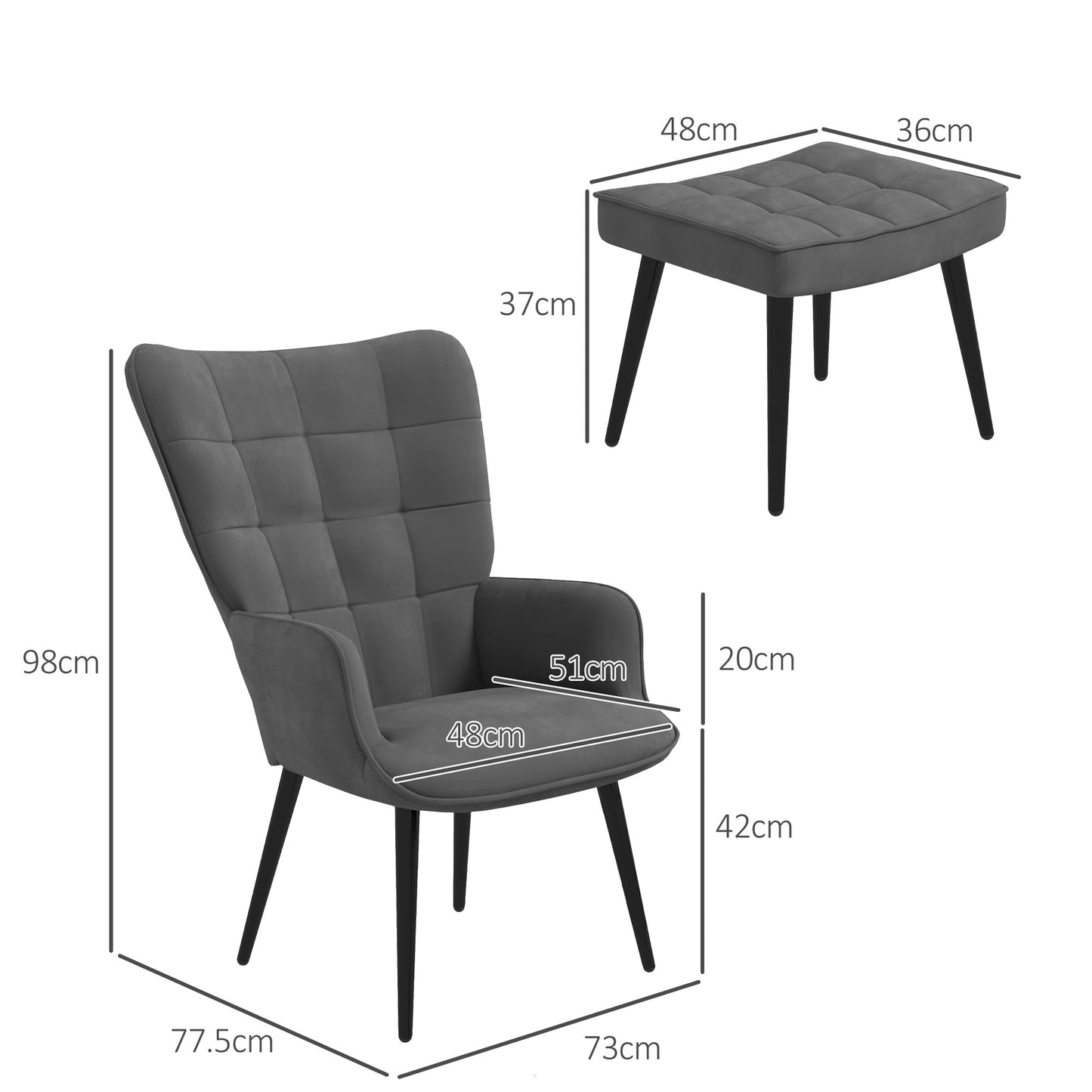 Loungefauteuil – Loungestoel – Relaxfauteuil – Fauteuil – Zithoekstoel – Hoog Draagvermogen 120 kg – Fluweelachtige Bekleding Donkergrijs