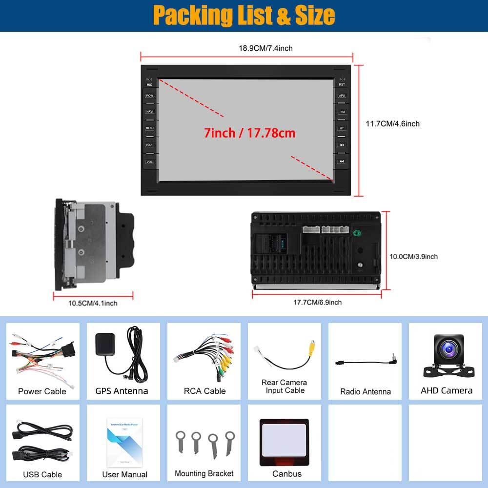 Autoradio Android 15 – Multimedia Systeem – Auto Audio – GPS Navigatie – Touchscreen Radio – 7 Inch HD Scherm – 4G+64G Geheugen – Draadloze CarPlay & Achteruitrijcamera