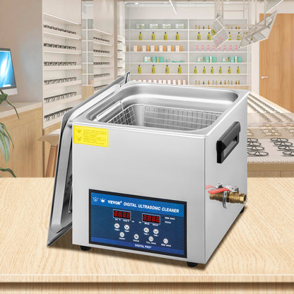 Ultrasoonreiniger – Ultrasoon Reinigingsapparaat – Brillenbad – Sieradenreiniger – Kunstgebit Reiniger – 10L RVS Tank – Duale Frequentie 28/40 kHz met Verwarming Tot 80°C