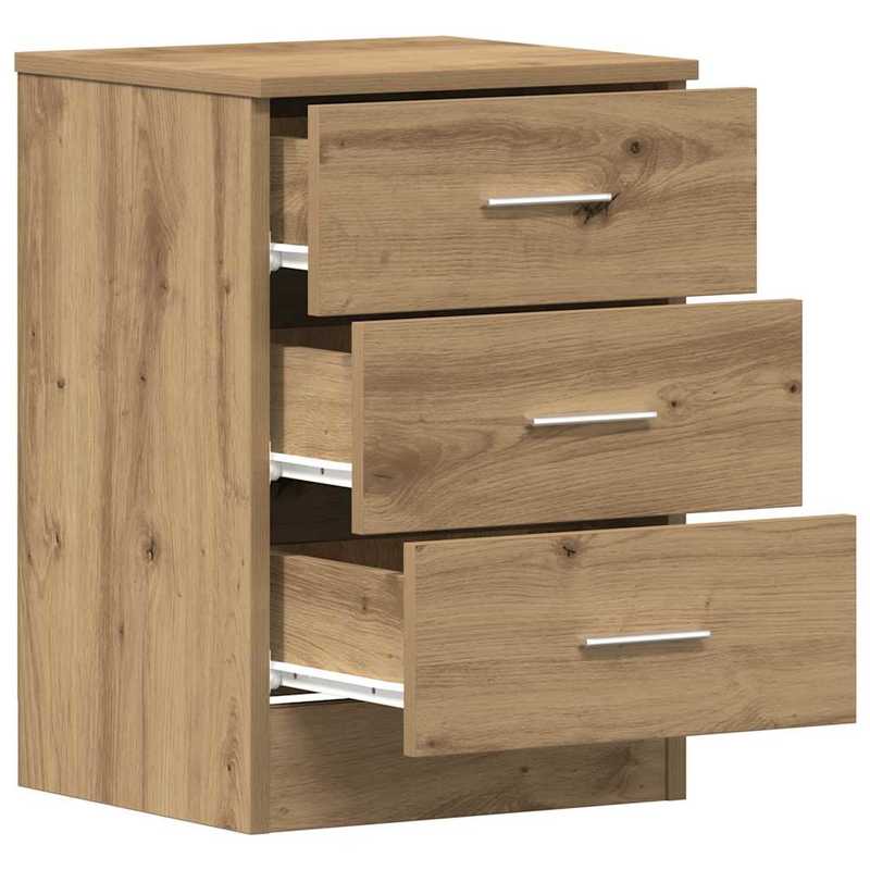 Nachtkastje – Nachtkastjes – Bijzettafel – Opbergkastje – Kast – Set van 2 – Natuurlijk Eikenhout – 38x35x55 cm – 3 Lades – Compact & Ruim
