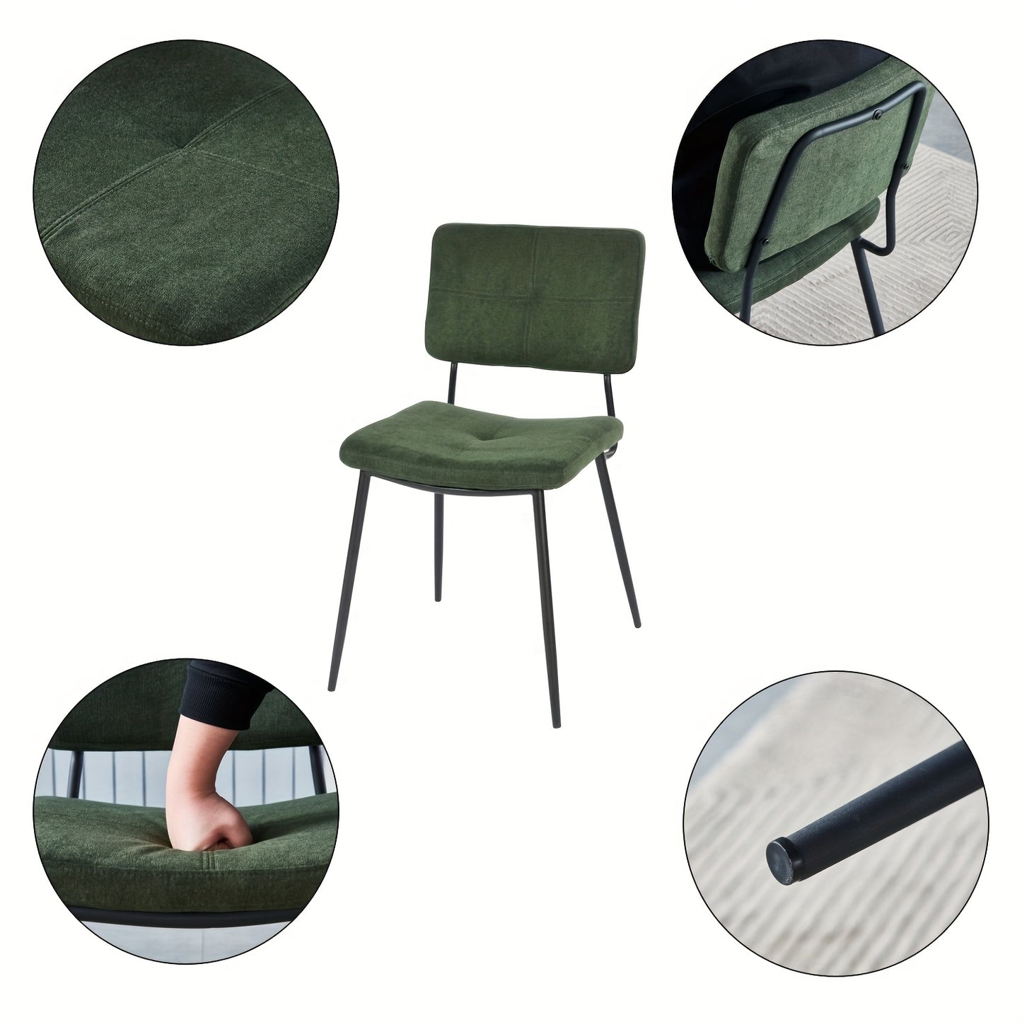 Retro Eetkamerstoelen – Stoel – Armstoel – Zithoek Stoel – Keukenstoel – Groen – Comfortabel Schuimzitting – Stevig Metalen Frame
