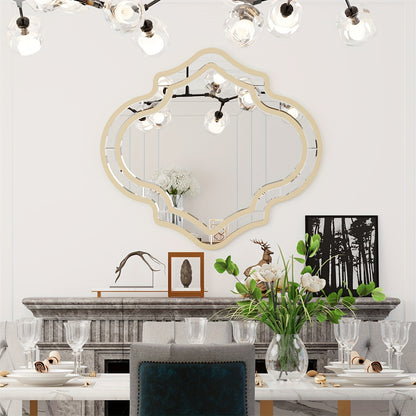 Wandspiegel – Muurspiegel – Decoratiespiegel – Interieurspiegel – Onregelmatige Spiegel – 88x80 cm – Gouden Rand – Ruimtelijk Effect