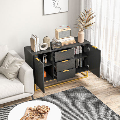 Buffet – Dressoir – Kast – Opbergmeubel – Sideboard – Zwart – Gouden Metalen Accenten – Veelzijdige Opbergruimte Met Verstelbare Planken – Compact Formaat 120x40x76 cm
