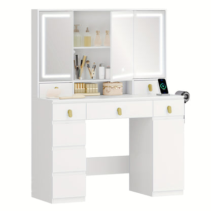Make-up Tafel – Kaptafel – Schminktisch – Vanity – Make-uptafel – Grote Spiegel – Instelbare LED Verlichting – 8 Laden & Opbergruimte – Wit