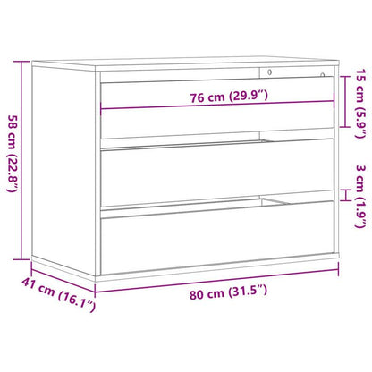 Easy Assembly Modern Dresser Cabinet - Smoked Oak Finish, Sturdy Engineered Wood Construction with Three Drawers, Compact Storage for Living Room, Bedroom, Office - Space-Saving Organizer (80x41x58cm), Contemporary Furniture,