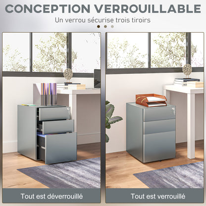 Bureaukastje – Ladeblok – Ladekast – Archiefkast – Opbergkast – Grijs Staal – 3 Lade Met Slot – Compact En Mobiel
