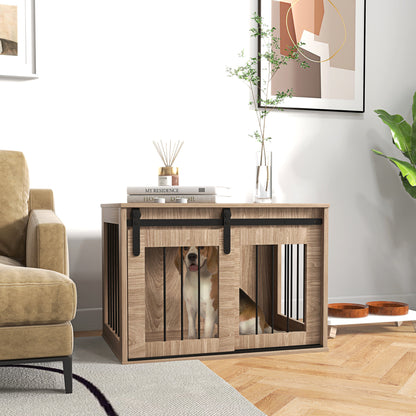 Hondenbench – Hondenkooi – Hondenkrat – Hondenhok – Reisbench – Opvouwbaar – Metaal met Houtlook – 57x80x54 cm – 2 Deuren