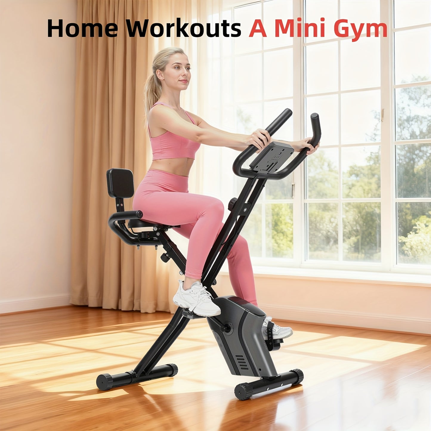 Foldable Magnetic Exercise Bike With 8-Level Adjustable Resistance Multi-Function LCD Display (Time Speed Distance Calories Heart Rate) Quick-Release Seat Adjustment Durable Comfortable PU Cushion Silent Home Fitness Bike Max