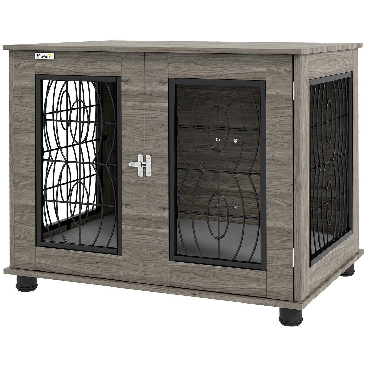 Hondenbench – Hondenkooi – Hondenhok – Reisbench – Bench – Met Zachte Wasbare Mat – Voor Middelgrote Honden Tot 20 kg – Grijs Met Houtdecor