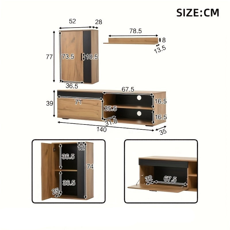 Tv-meubelset – Meubel Tv Met Rangement – Tv Meubel – Tv Kast – Tv Rek – Compact Formaat – Duurzame Constructie – Eenvoudig Te Monteren – Bruin