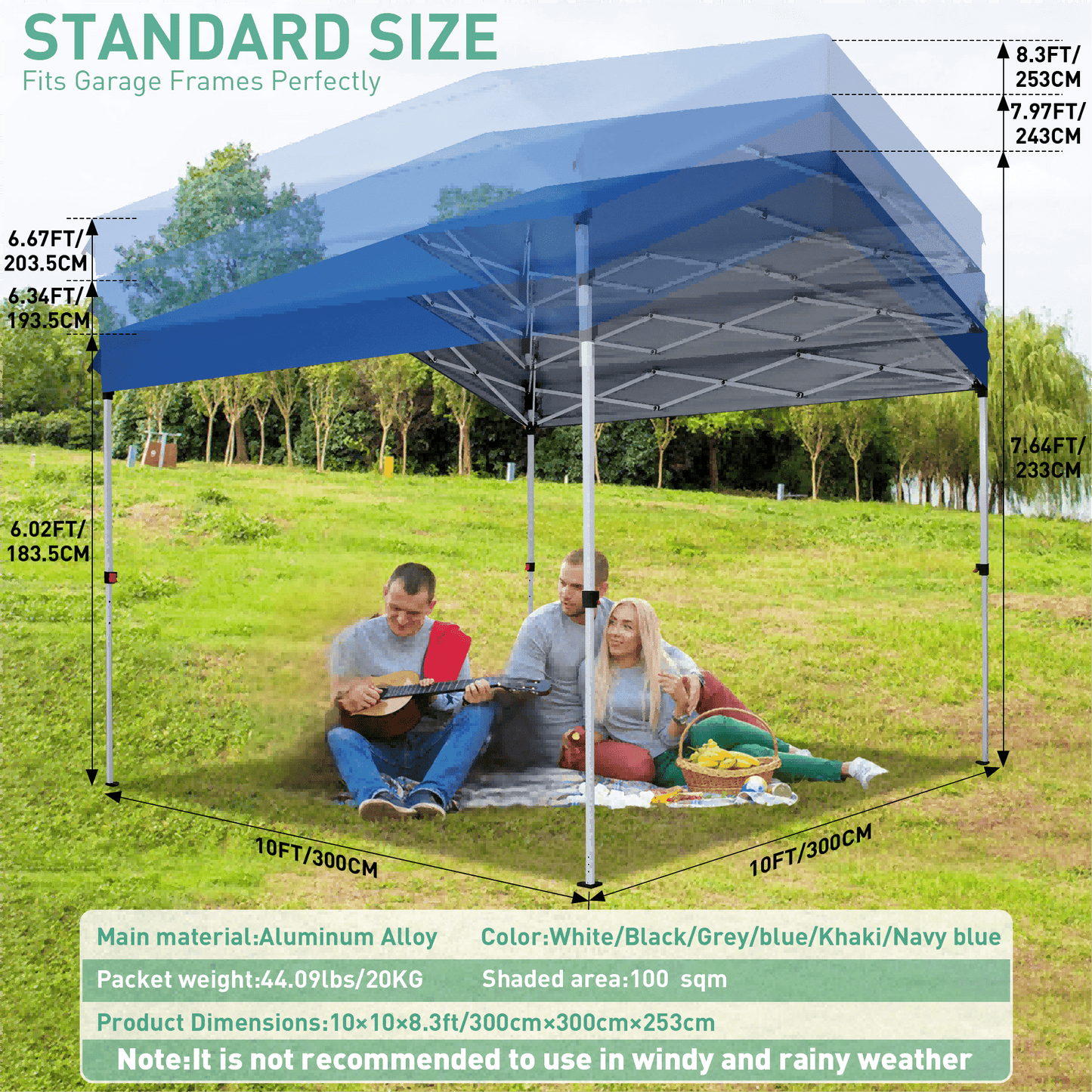 Pop-Up Tent – Buitentent – Vouwtent – Zonnescherm – Markttent – Zwart – 3,05x3,05 meter – UPF 50+ UV-bescherming – Verstelbare hoogte met zijwand