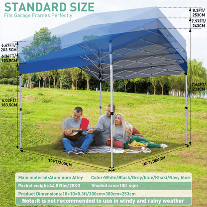 Pop-Up Tent – Vouwtent – Partytent – Markttent – Zonnescherm – Wit – 3,05x3,05 Meter – UPF 50+ UV-Bescherming – Eén-Klik Snel Op te Zetten