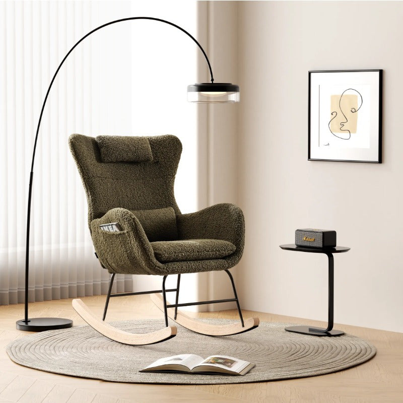 Schommelstoel – Lounge Fauteuil – Relaxstoel – Zachte Teddy Pluche Stoel – Woonkamer Stoel – Met Hoofdkussen – Draagkracht 113 kg – Wit