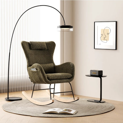 Schommelstoel – Lounge Fauteuil – Relaxstoel – Zachte Teddy Pluche Stoel – Woonkamer Stoel – Met Hoofdkussen – Draagkracht 113 kg – Wit