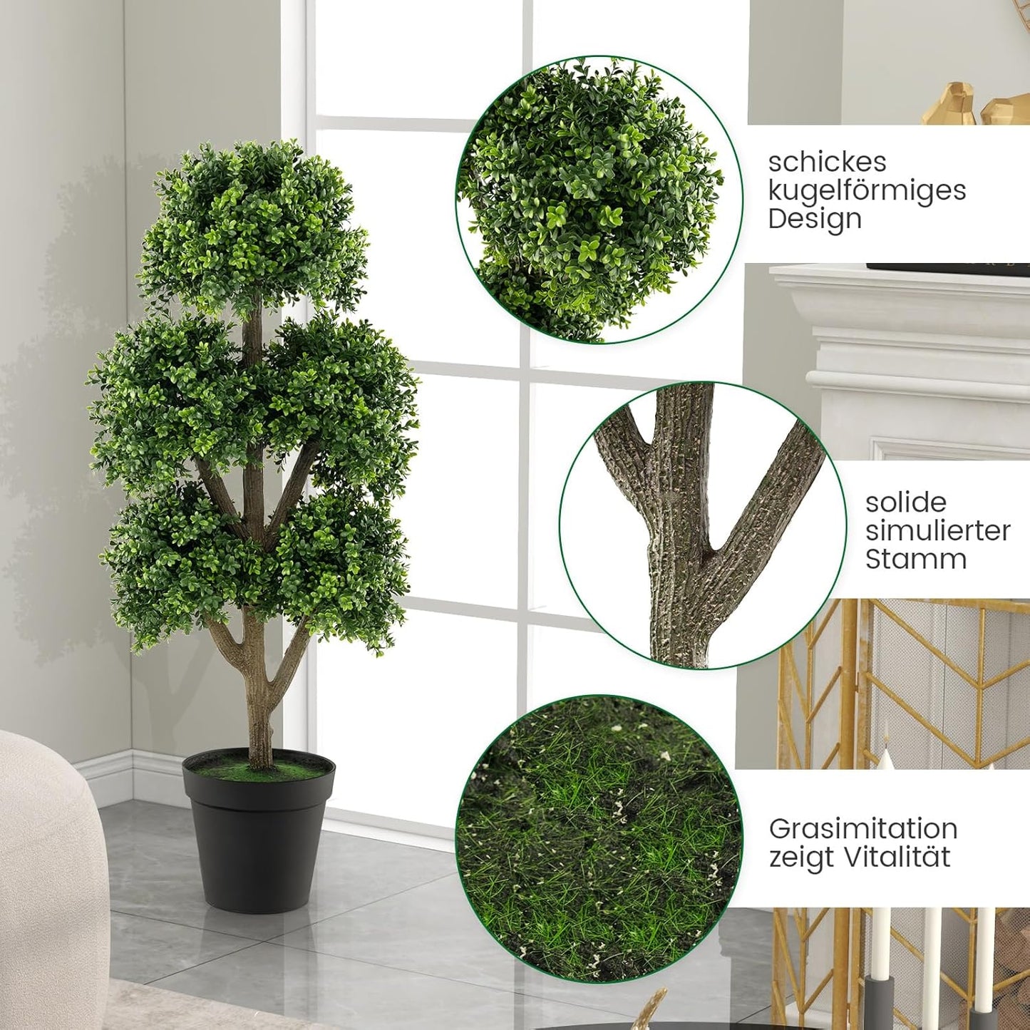 Kunstboom Buxus – Kunstplant – Kunstboom Bolvormig – Kunstplant Pot – Kunstbuxus – Onderhoudsvrij – 115 cm Hoog