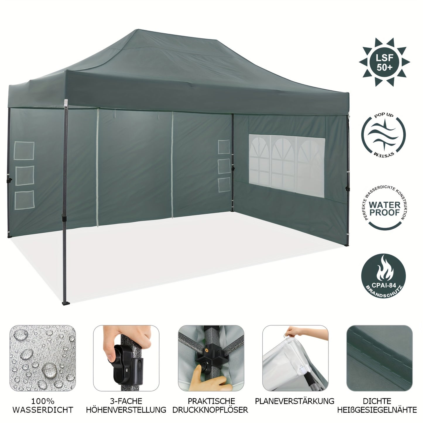 Partytent – Tuintent – Feesttent – Paviljoen – Evenemententent – 3x4,5 m – Stevige Constructie – Waterafstotende Polyester Stoffering