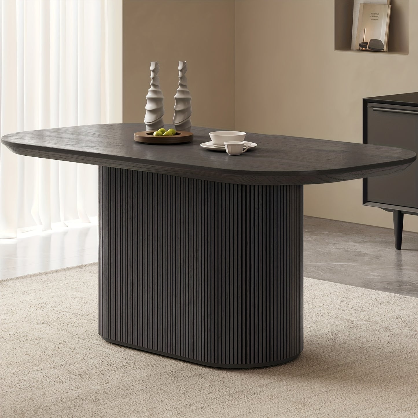 Eettafel – Tafel – Keukentafel – Eetkamertafel – Ovale Tafel – Donkergrijs – Ruimtebesparend – Voor 4-8 Personen – Hardhout & Kunstboard – 220 cm
