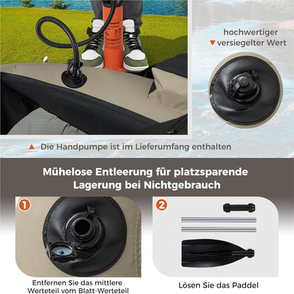Opblaasbare Visboot – Belly Boat – Vissersboot – Inflatable Kano – Vlot Voor Volwassenen – Inclusief Pomp en Peddels – 150 kg Draagvermogen – Verstelbare Rugleuning – Beige – 135 x 109 x 54 cm