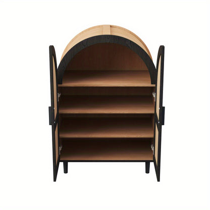Modern Schoenkast‑Opbergmeubel met Hol‑Wicker Deuren – 3‑Lagen Opslag, Vrijstaand voor Hal, Woonkamer of Gangruimte, Ruimtebesparend Design
