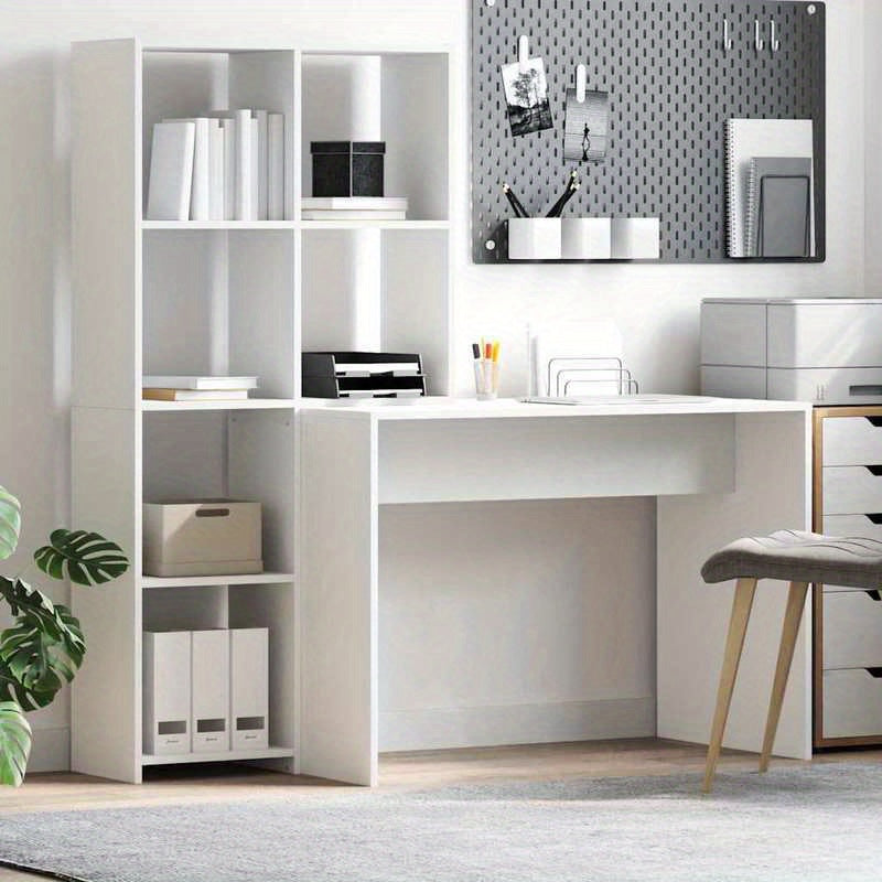 Bureau – Schrijftafel – Computertafel – Werkplek – Meubel – Wit Gelakt – Ruim Werkblad 138,5x55 cm – Met Opbergrekken 143 cm Hoog