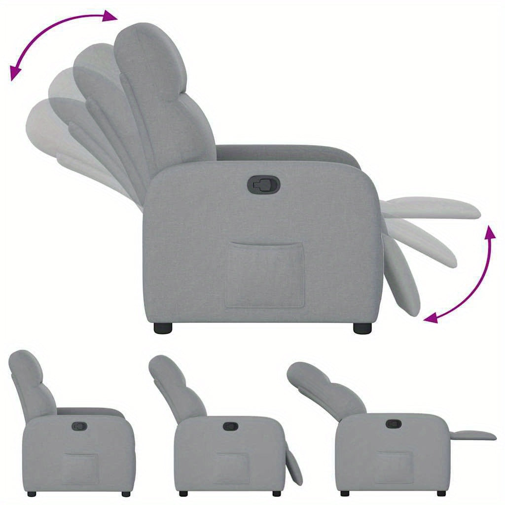 Fauteuil – Relaxstoel – Zitzak – Lounge Stoel – Leunstoel – Lichtgrijs – Stofbekleding – Verstelbare Rugleuning – Houten Frame