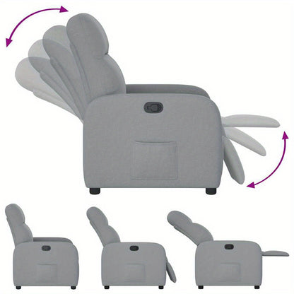 Fauteuil – Relaxstoel – Zitzak – Lounge Stoel – Leunstoel – Lichtgrijs – Stofbekleding – Verstelbare Rugleuning – Houten Frame