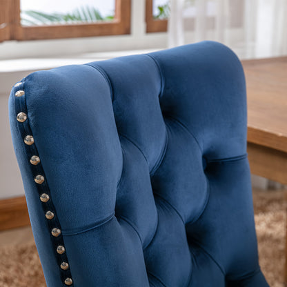 Set of 2 Modern Luxury Tufted Blue Velvet Dining Chairs with Solid Wood Legs & Nailhead Trim - Plush Upholstered Seats, Sturdy Legs, Easy-Clean Fabric, Rich Blue Tones for Elegant Dining Room, Living Room, or Office - Solid W