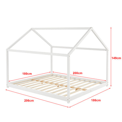 Huisbed Kinderbed – Bedhuisje – Speelbed – Juniorbed – Houten Bed – 140x200 cm – Massief Grenenhout – Mat Wit Design