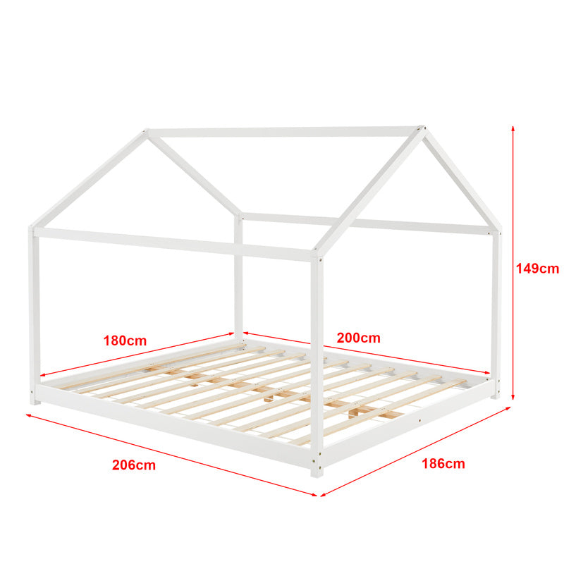 Houten Huisbed – Kinderbed – Bedhuis – Speelbed – Bedhuisje – 120 x 200 cm – Grenenhout Wit – Eenvoudige Montage – Veilig & Knus