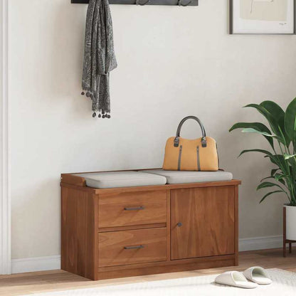 Modern Solid Pine Hallway Bench with Storage - 87x40x50cm, Two Drawers & Open Compartment, Ideal for Shoe Rack or Living Room Organizer, Natural Wood Finish, Display Storage | Contemporary Design | Solid Pine Wood