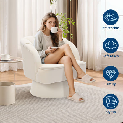 Swivel Accent Chair 360° Barrel Lounge Chair with Modern Striped Backrest | Round Armchair for Living, Bedroom Reading Nook, Hardwood, Non-Adjustable, Wipe Clean