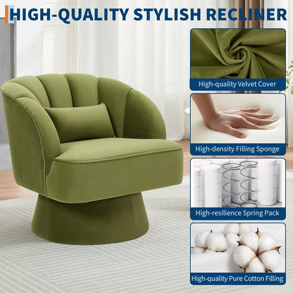 Draaifauteuil – Lounge Stoel – Fauteuil – Leunstoel – Relaxstoel – Groen Velvet – 360° Draaibaar – Ergonomische Wingback Rugleuning