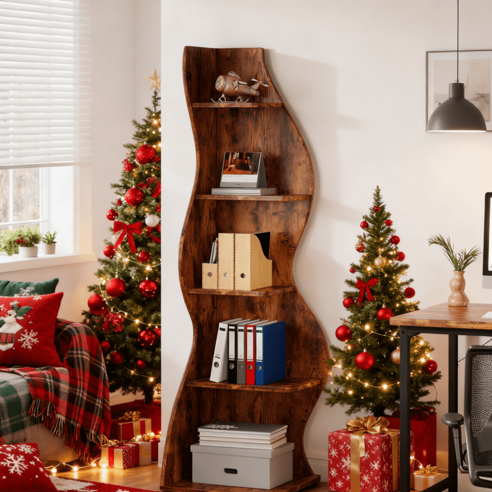 Boekenrek – Boekenkast – Boekenplank – Wandrek – Opbergkast – 5 Laags – Wit – Hoekontwerp – Ruimtebesparend – Hout – Stevig – Vrijstaand – Minimalistisch – 69 cm Hoog