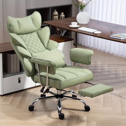 Ergonomische Bureaustoel – Werkstoel – Gamestoel – Bureaustoel Met Lendensteun – Verstelbare Armleuningen – Geïntegreerde Voetensteun – Robuust Metalen Frame - Groen - QUORE