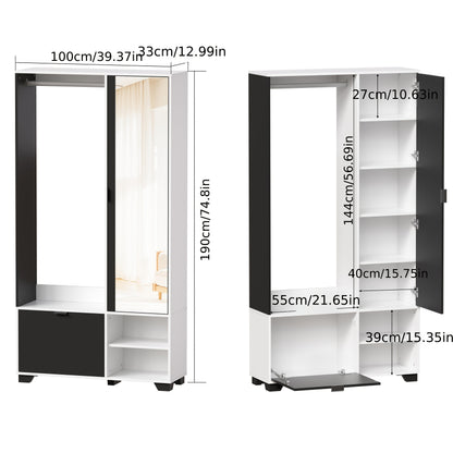 Witte Slaapkamerkast – Kledingkast – Opbergkast – Garderobekast – Spiegelkast – Compact Vrijstaand Design – Ruim Met Spiegel 144x55 cm – Hoogwaardig Massief Hout