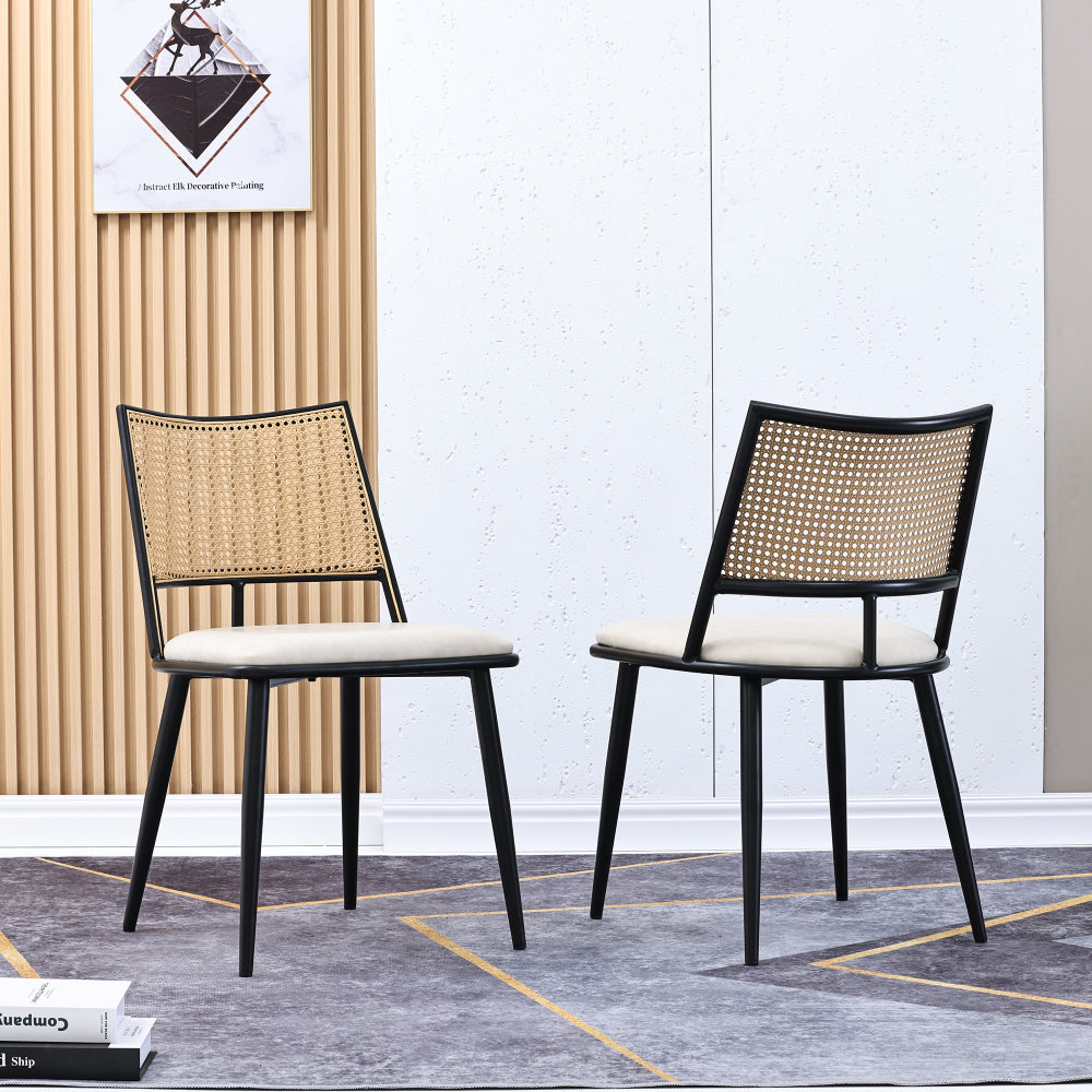 Dining chairs, rattan chairs typically possess a natural, lightweight appearance, lending an organic feel to both indoor and outdoor spaces. The design of these chairs is generally simple yet elegant, available as a set of tw