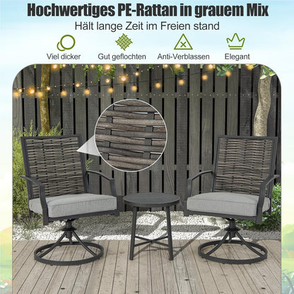 Balkonset – Tuinset – Bistroset – Loungeset – Zitgroep – 2 Draaibare Stoelen – Weerbestendig PE-Rattan