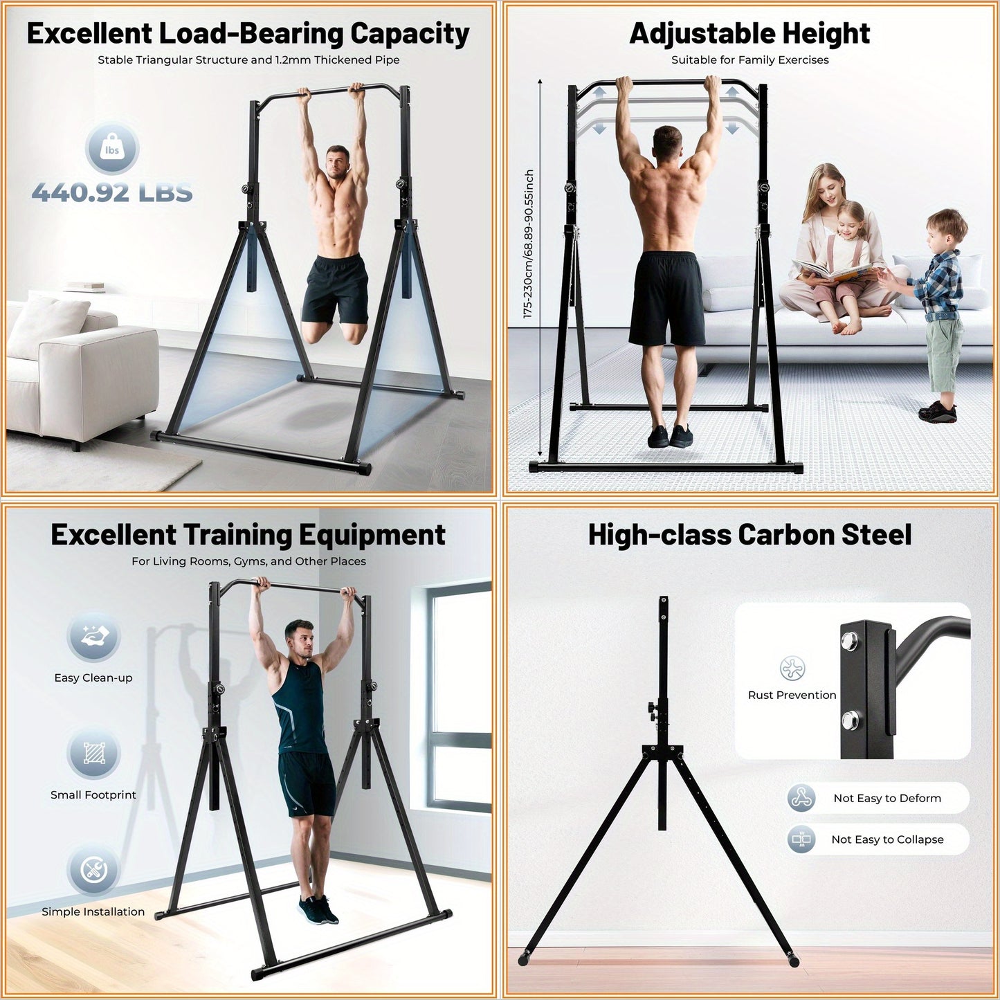Optrekstang – Pull Up Bar – Chin Up Bar – Wandmontage Stang – Fitness Stang – Verstelbaar 1,75-2,30 m – Hoogwaardig Koolstofstaal – Max. 200 kg Belastbaar