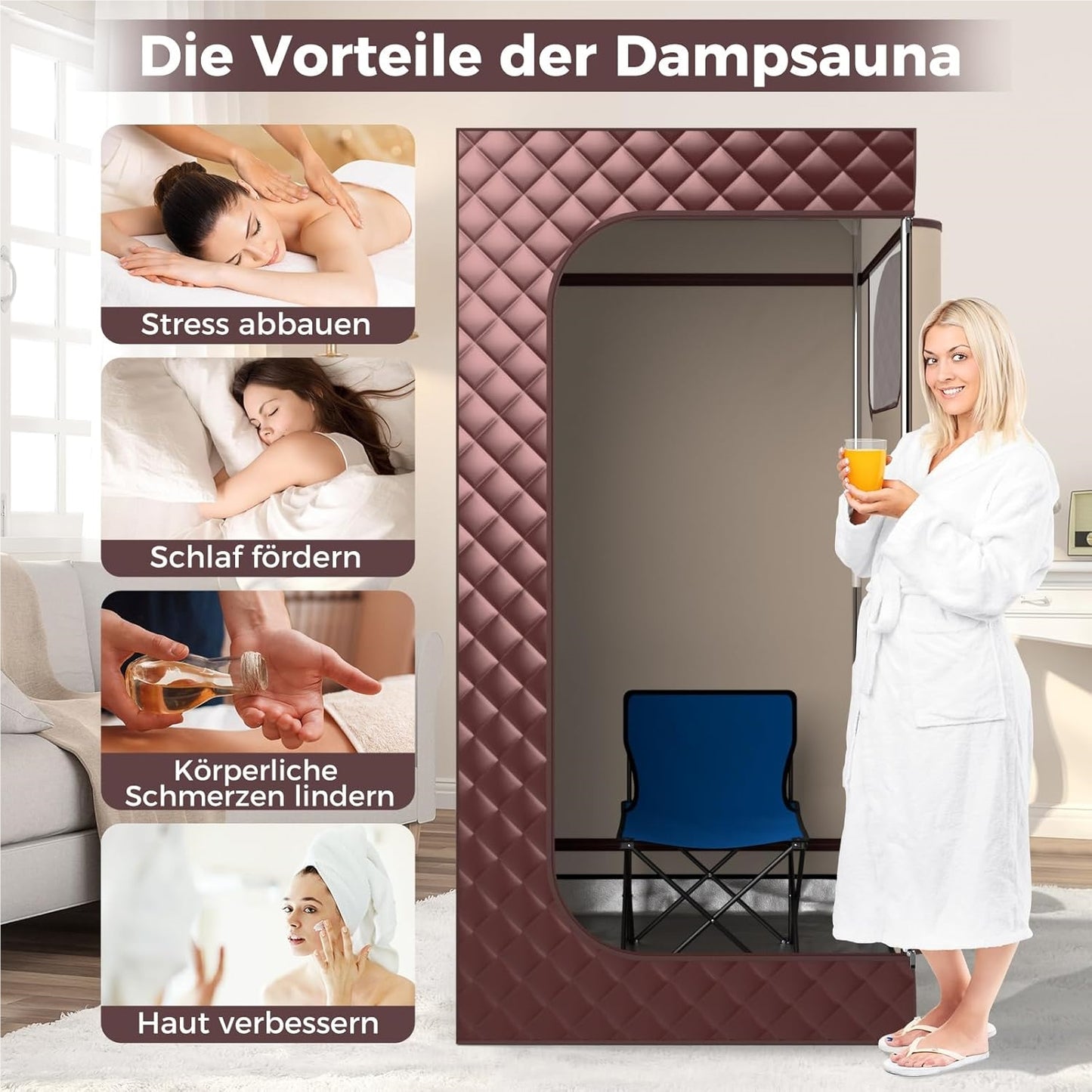 Sauna Tent – Stoombad – Infrarood Sauna – Wellness Tent – Home Spa – Instelbare Temperatuur 35-63°C – Inclusief Stoel en Voetmassager Bruin