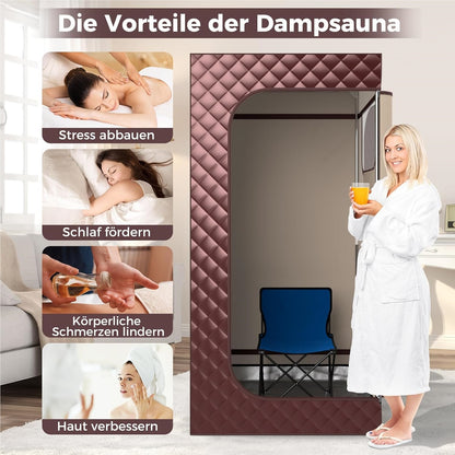 Sauna Tent – Stoombad – Infrarood Sauna – Wellness Tent – Home Spa – Instelbare Temperatuur 35-63°C – Inclusief Stoel en Voetmassager Bruin