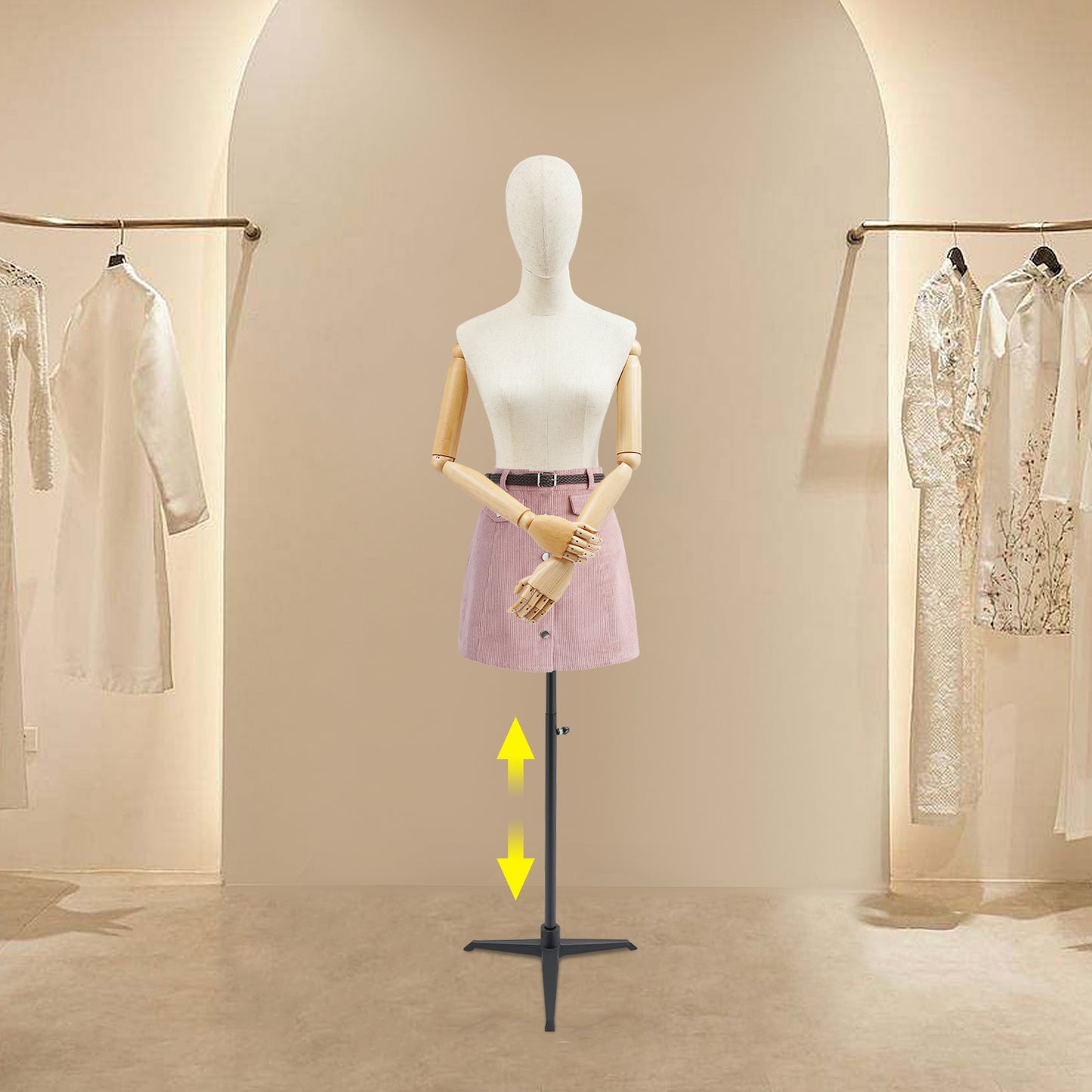 High-Quality Material with an Adjustable Design, Offering Great Flexibility And Easy Assembly, Featuring a Double Hole Design And a Stable Base for a Female Mannequin