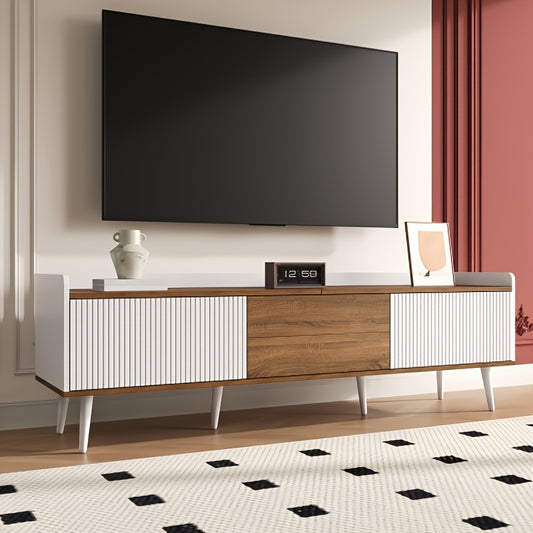 Tv-meubel – TV-Standaard – TV-Kast – Media Console – TV-Dressoir – Duurzaam Bamboe – Compact 3-Deurs Opbergruimte – Vrijstaand – Hoogte 68,5 cm