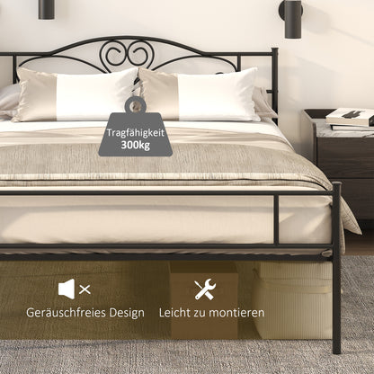 Metalen Bedframe – Stalen Bedframe – Metalen Ledikant – Metalen Slaapbed – Metalen Onderstel – Zwart – Stevige Constructie 300 kg Draagkracht – Afmeting 145x211x106 cm