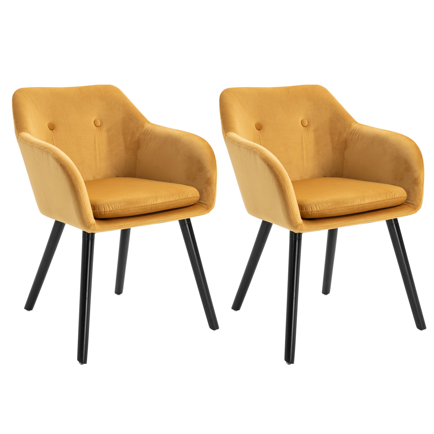 Eetkamerstoel – Kuipstoel – Stoel – Draaistoel – Set van 2 – Okergeel Fluweel – Zwart Houten Onderstel – Ergonomisch Design